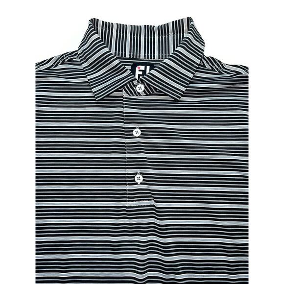 FootJoy Polo Shirt Mens Size L Black Gray Striped Golf Mind Over Matter Sleeve - Picture 2 of 16